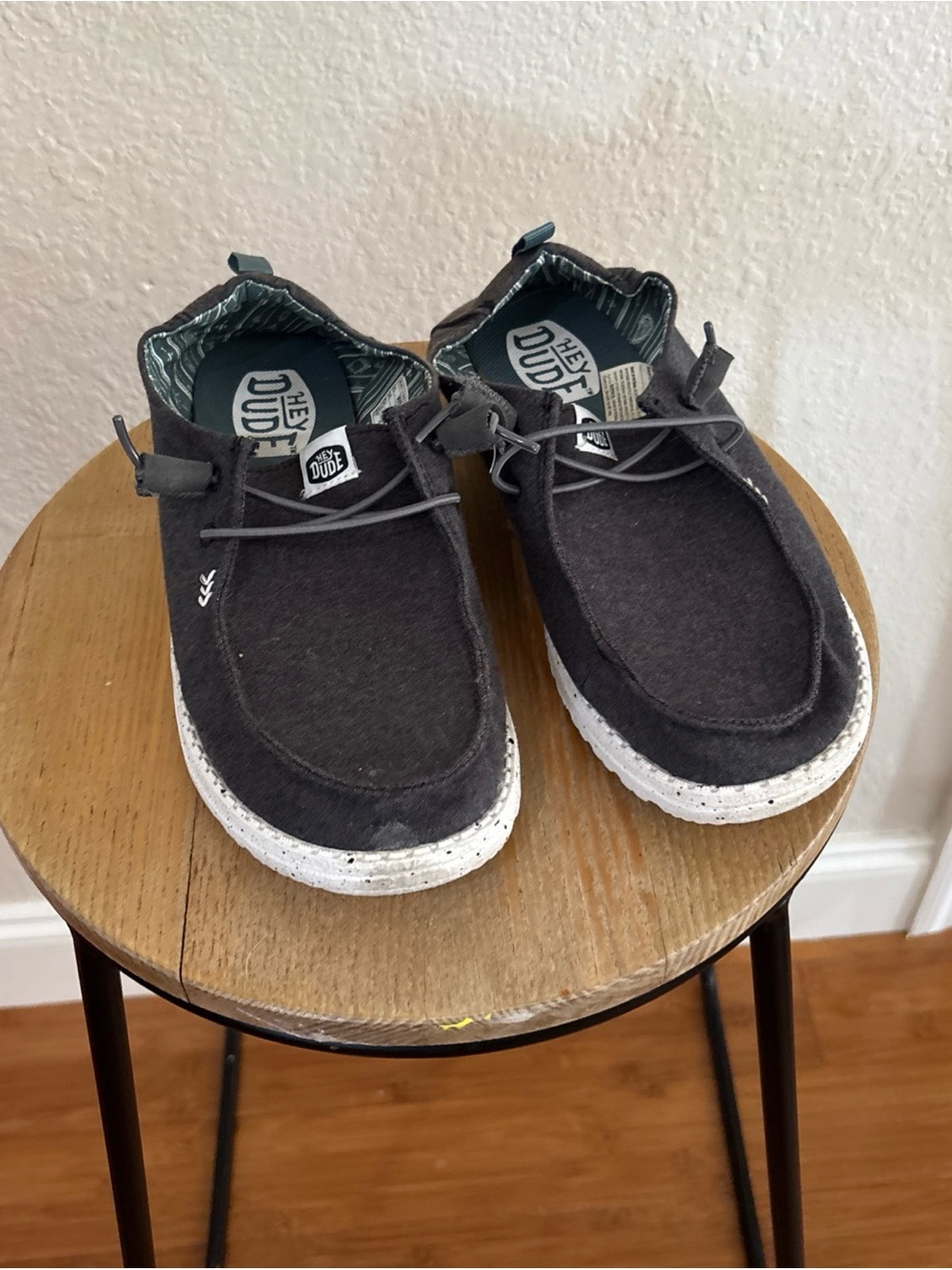 Hey Dude Gray Canvas Slip-On Sneakers with White Speckled Sole